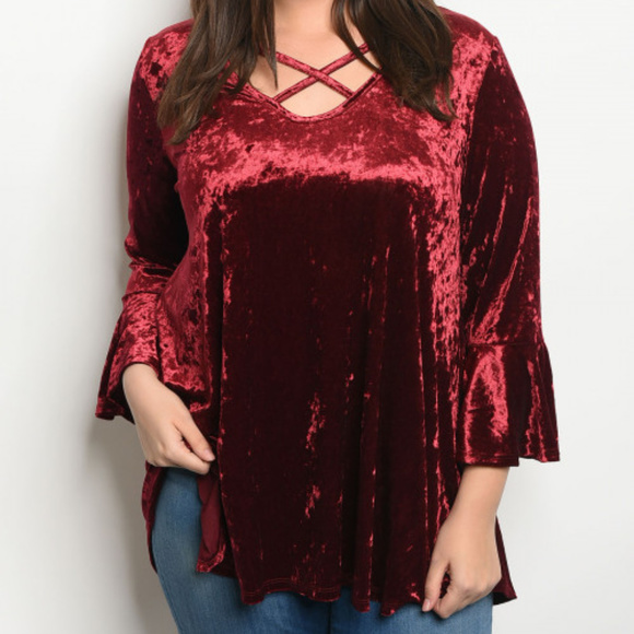 Tops - ●CURVY●PLUS● CRUSHED VELVET TUNIC TOP